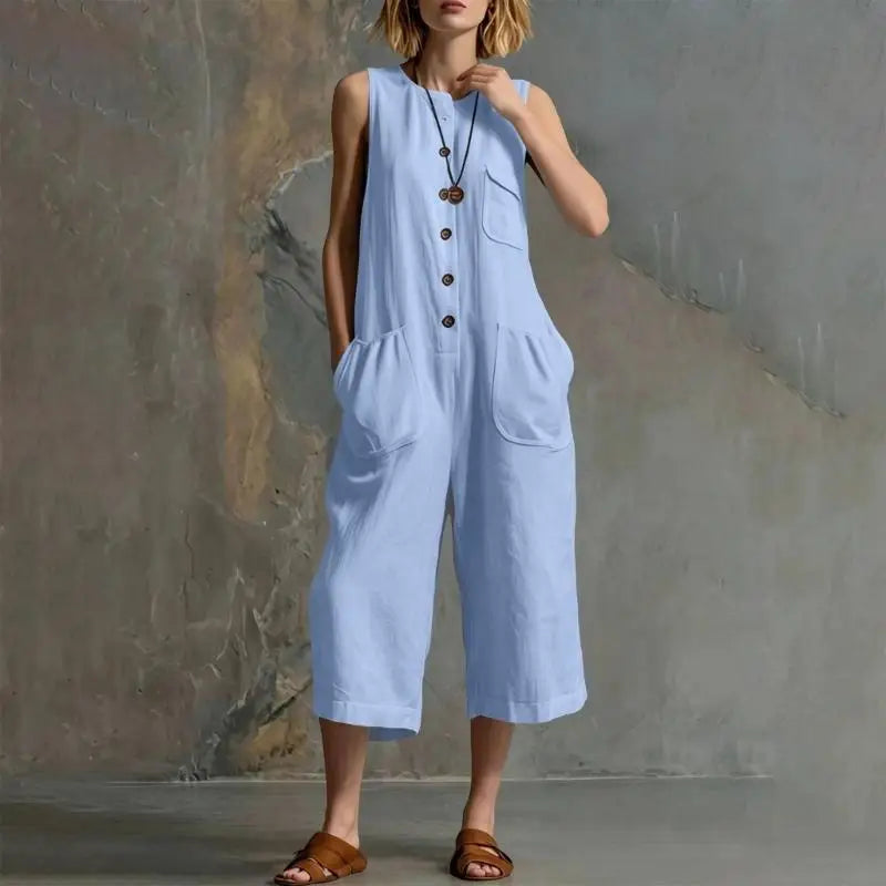 Bravion Button Front Realxed Dungaree Jumpsuit