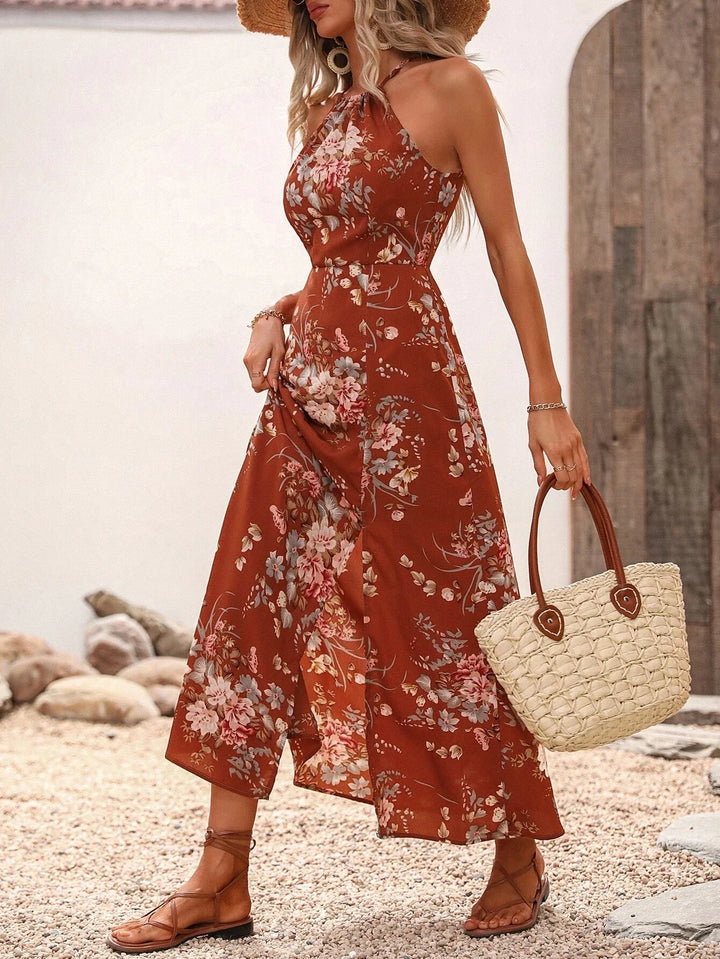 Ruby Floral Slit Wedding Guest Dress