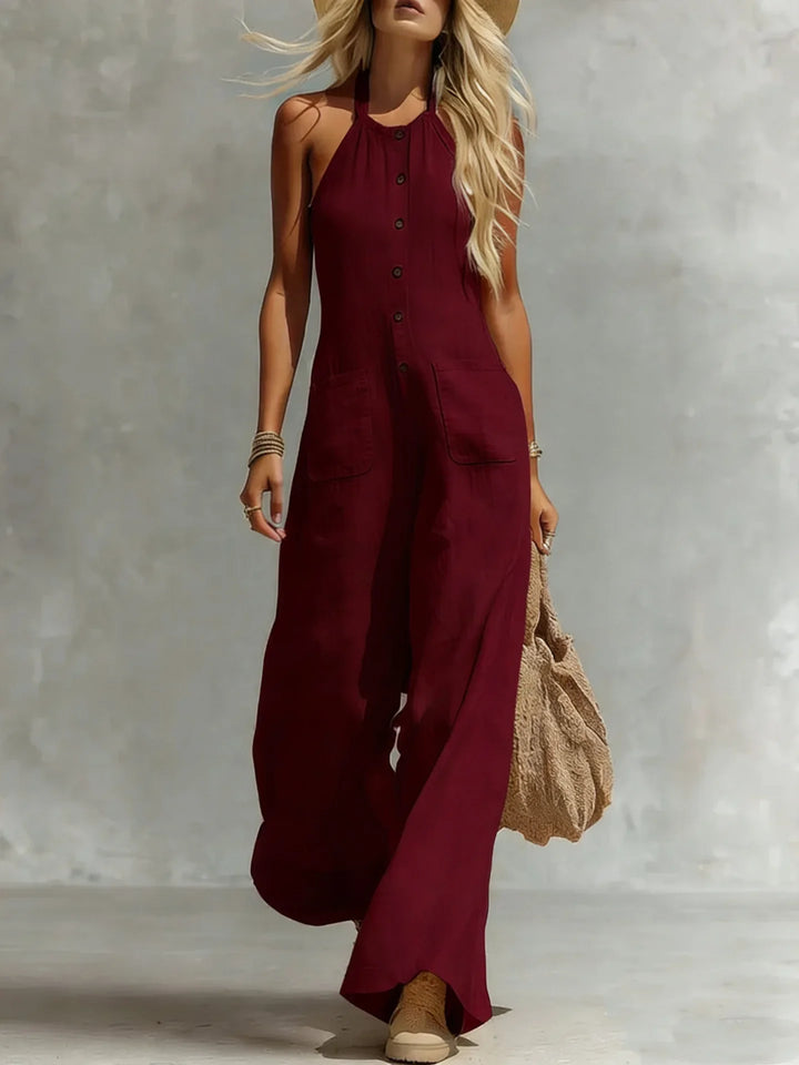 Freda Halter Neck Pocket Jumpsuit