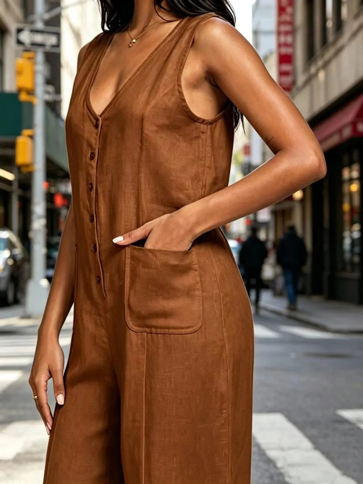 Novalie Breathable Cotton Linen Wide Leg Jumpsuit