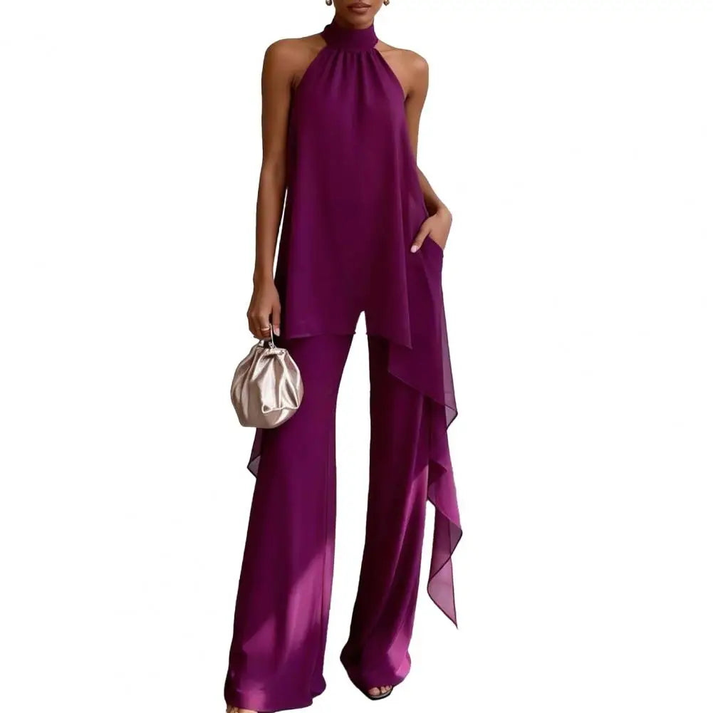 Olivine Draped Sleeveless Chiffon Matching Set