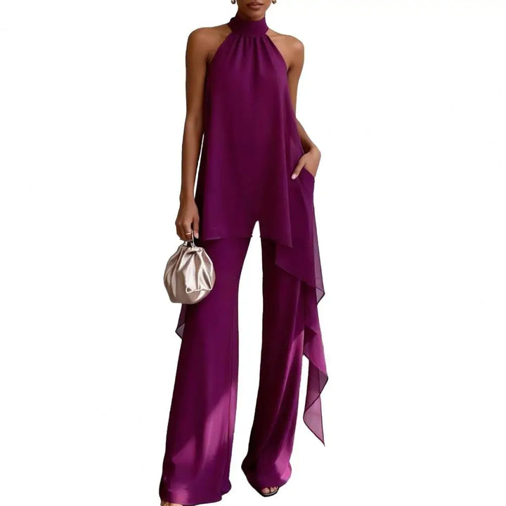 Olivine Draped Sleeveless Chiffon Matching Set