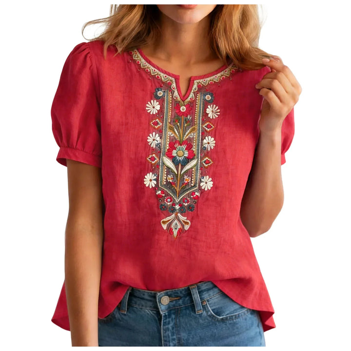 Amira Embroidered Linen Blouse