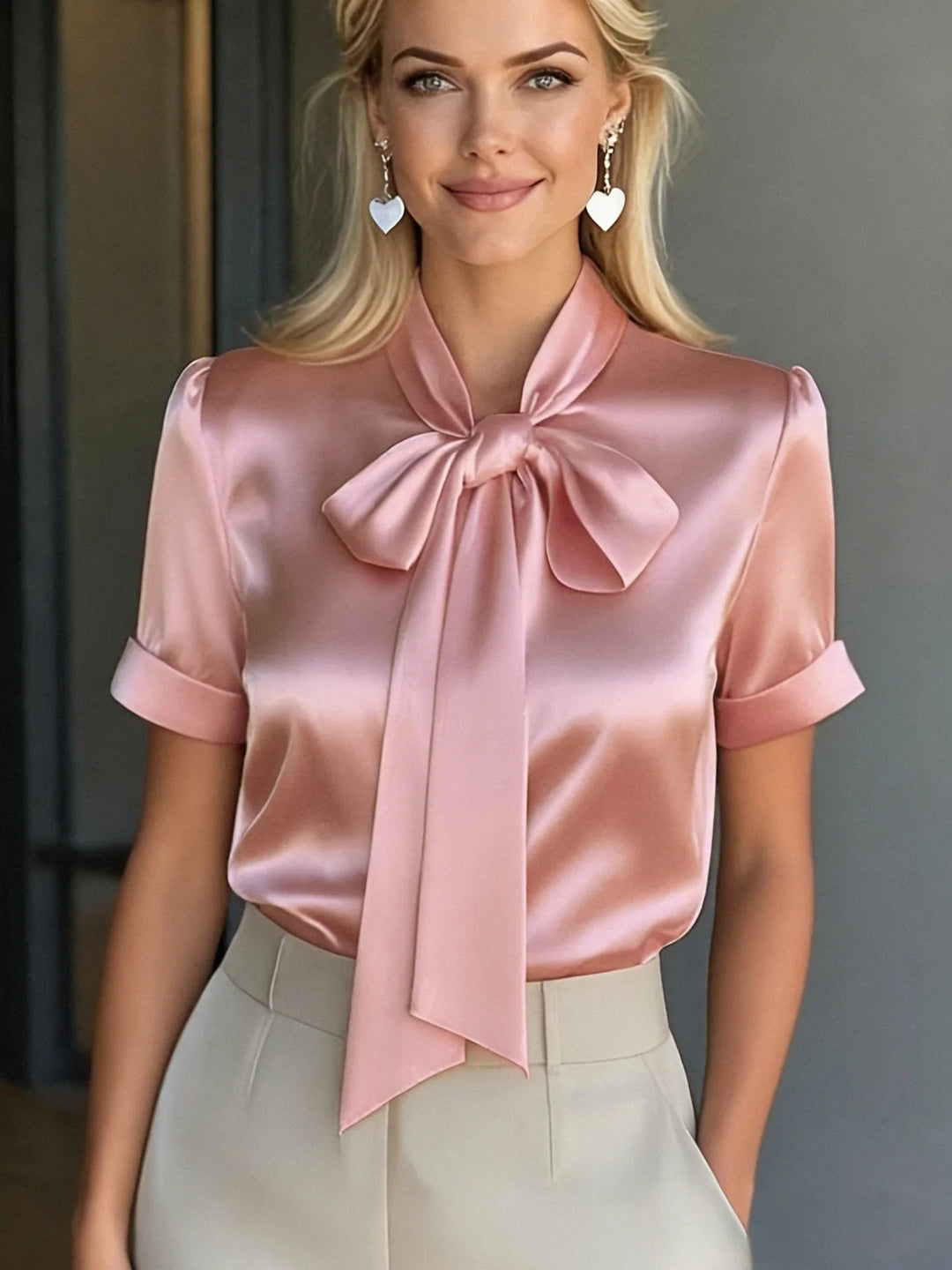 Solmira Soft Satin Bow Tie Blouse