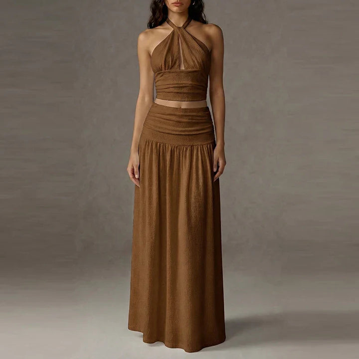 Alma Halter Neck Skirt Set