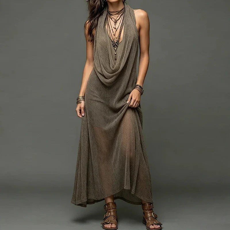 Solara  Draped Halter Maxi Dress