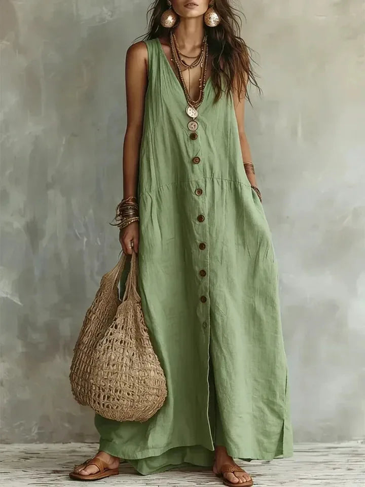 Sereia Breathable Sleeveless Linen Maxi Dress