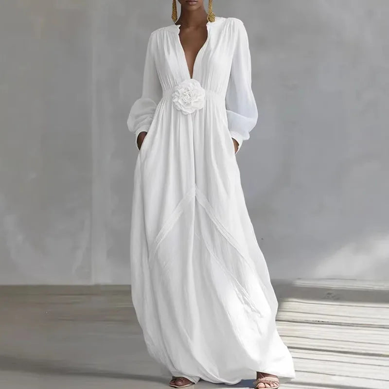 Evelia Deep V Neck Maxi Dress