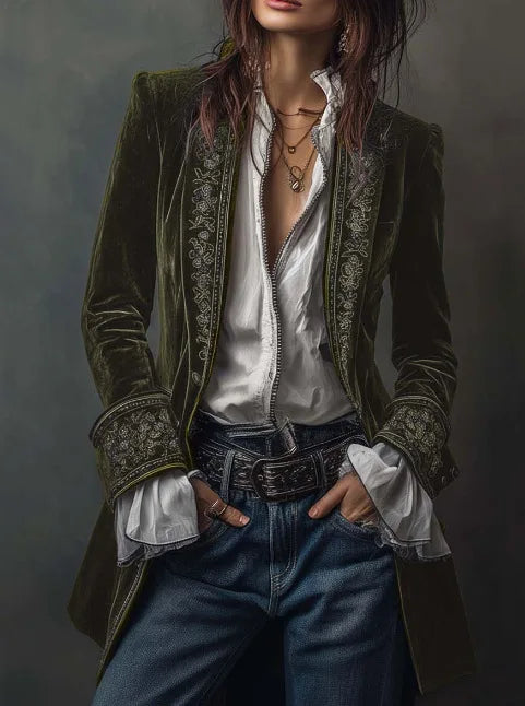 Piper Embroidered Velvet Blazer
