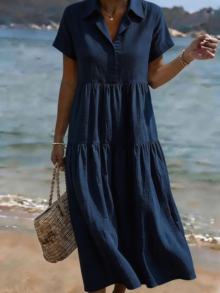 Maerina Relaxed Tiered A Line Midi Shirt Dress