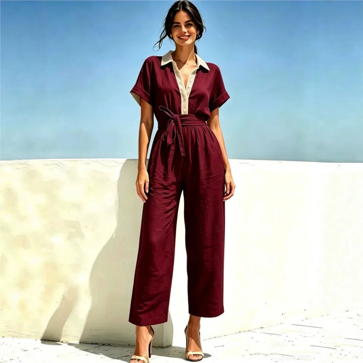 Cassandra Belted Short Sleeve Jumpsuit