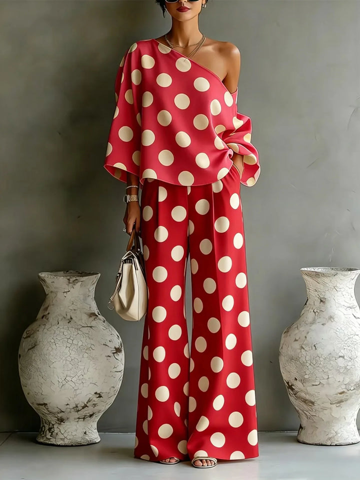 Savion Polka Dots One Shoulder Matching Set