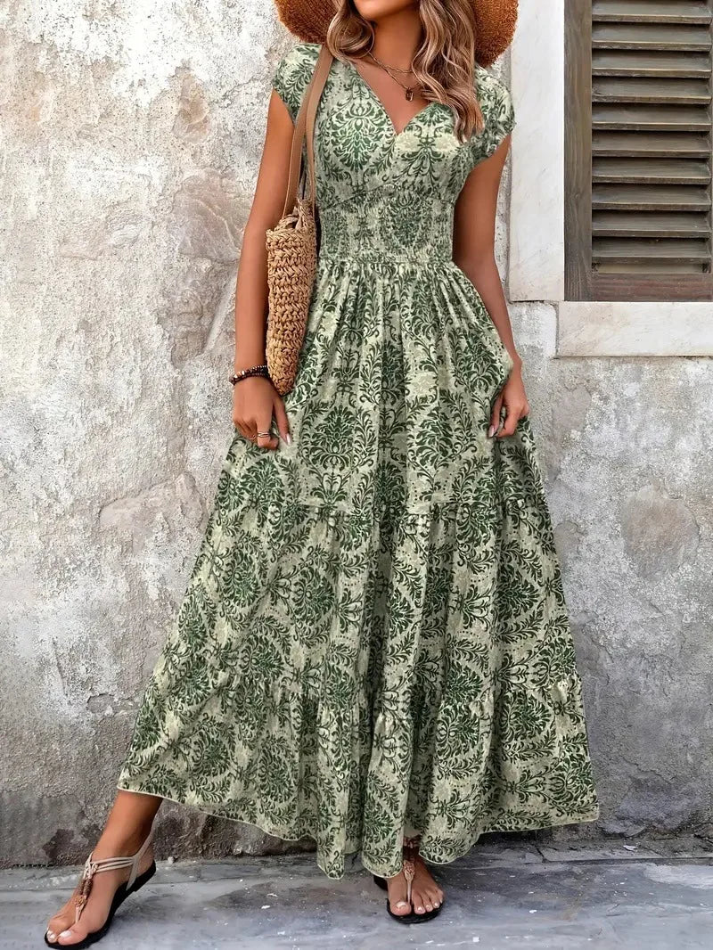 Alessa Floral V Neck Long Sleeve Flared Midi Dress