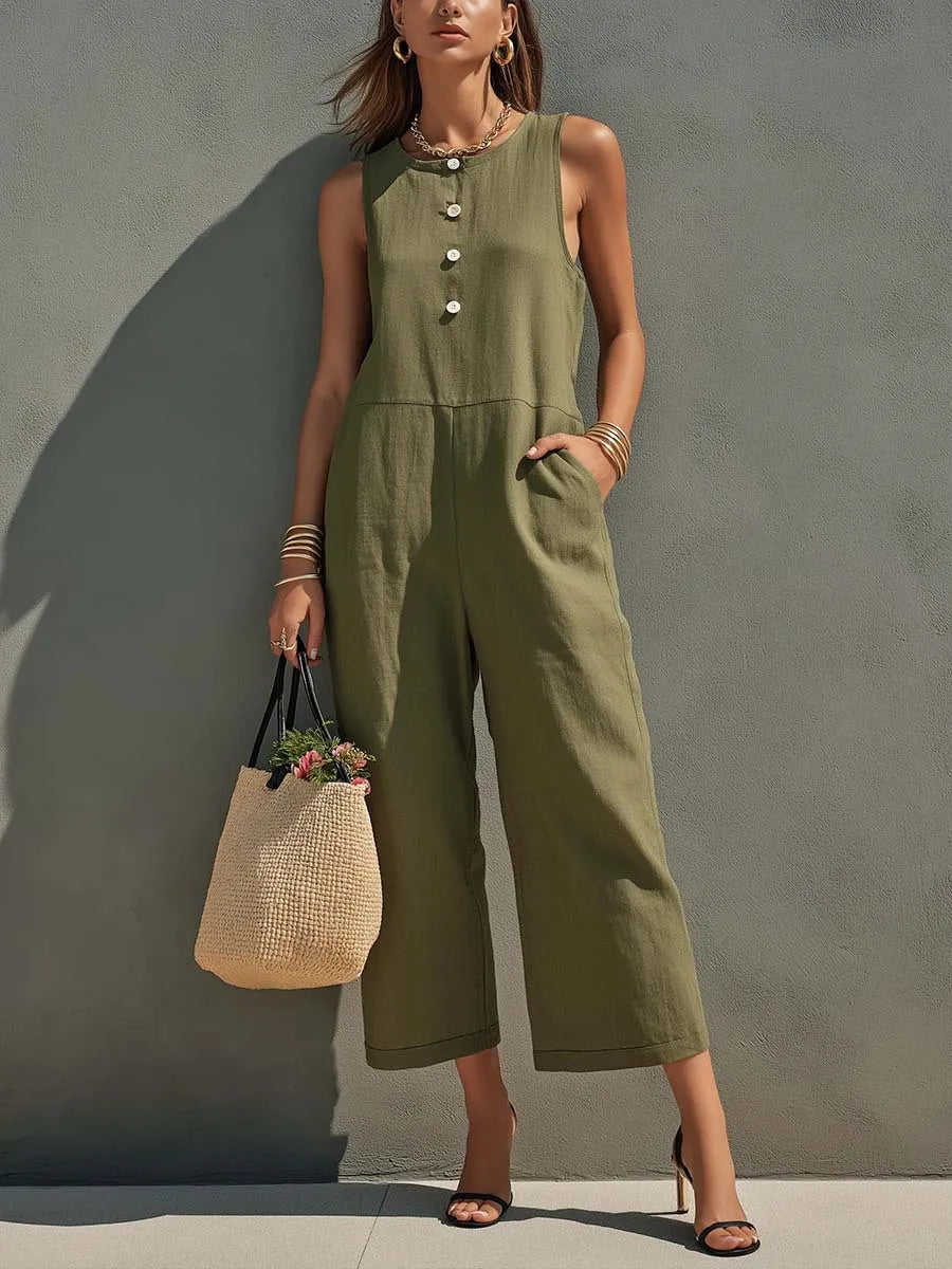 Velora Wide Leg Linen Jumpsuit