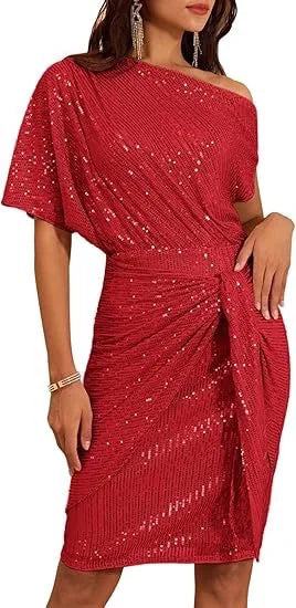 Maelle Elegant Sequined Ruched Party Midi Dress