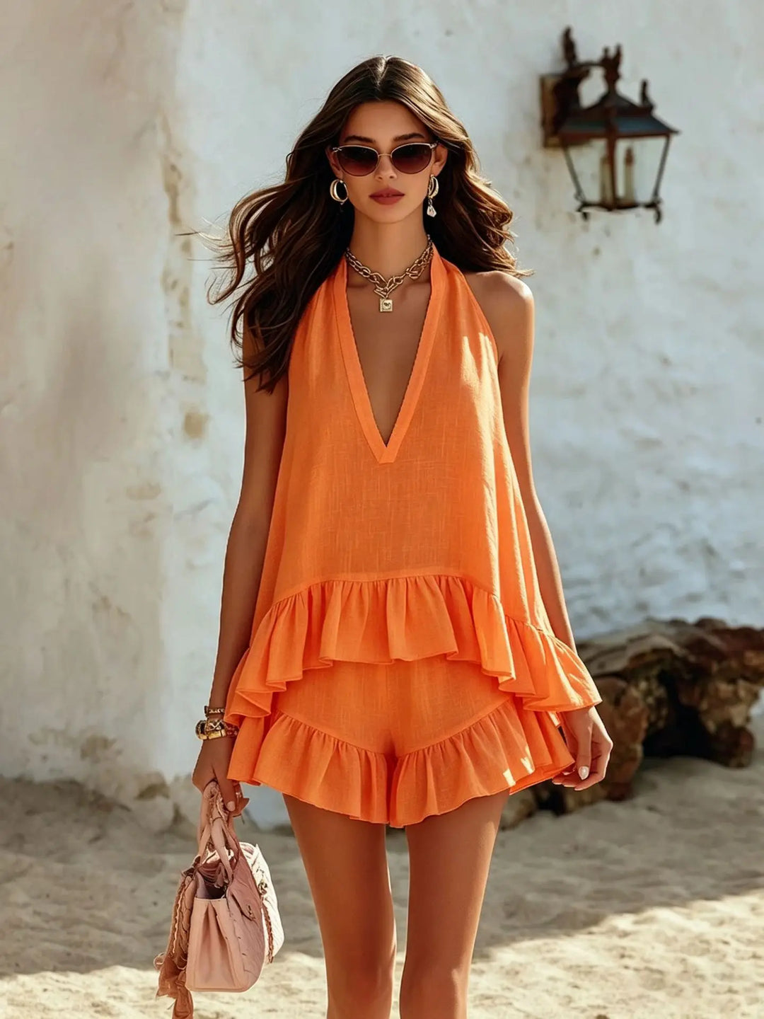 Elizabeth Casual Ruffle Top Two-Piece Set