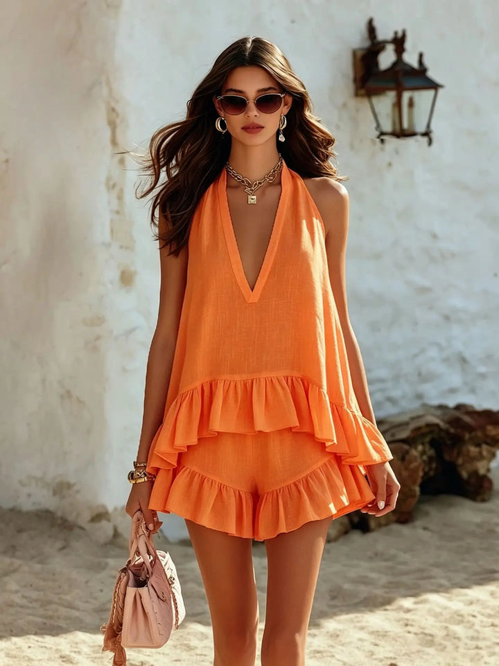 Elizabeth Casual Ruffle Top Two-Piece Set