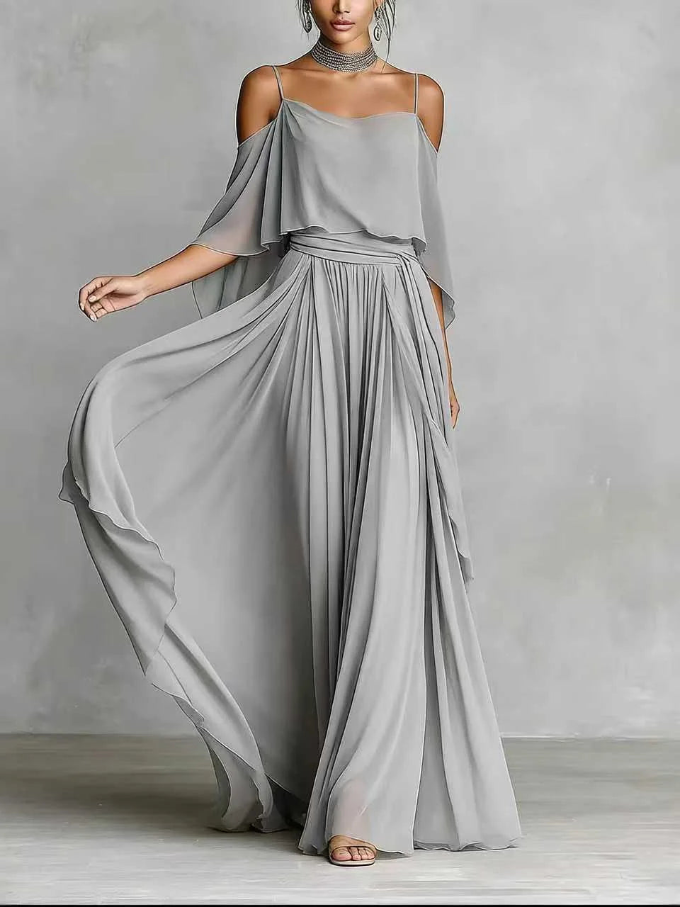 Elarielle Off Shoulder Chiffon Wedding Guest Maxi Dress