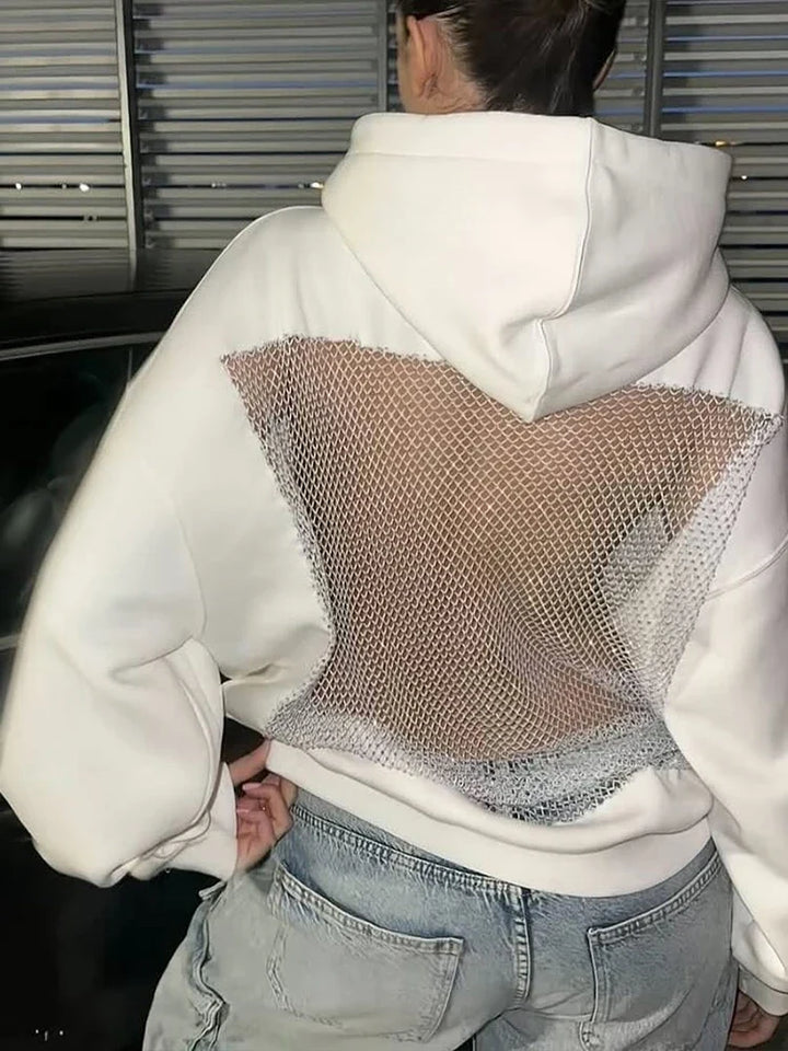 Odalys Rhinestone Mesh Back Hoodie
