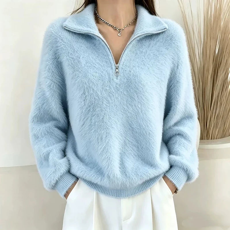 Eulalie Half Zip Fuzzy Pullover