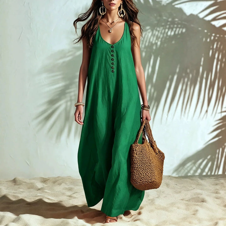 Elswyn Casual Sleeveless V Neck Button Maxi Dress