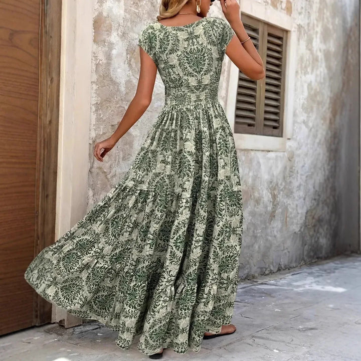Alessa Floral V Neck Long Sleeve Flared Midi Dress