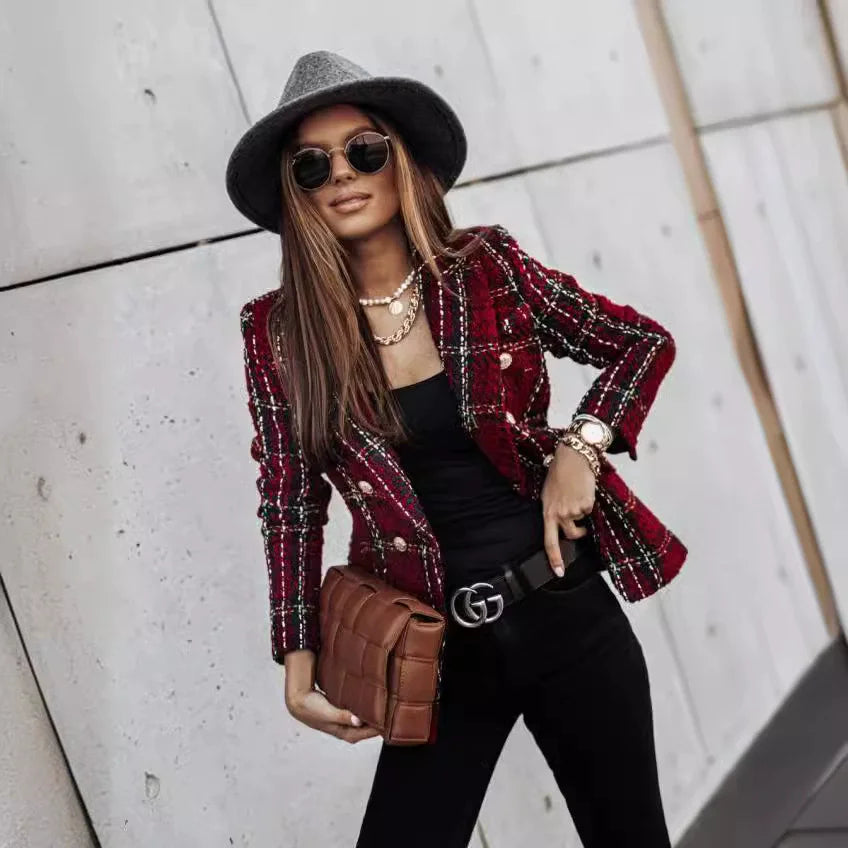 Odalise Double Breasted Plaid Blazer