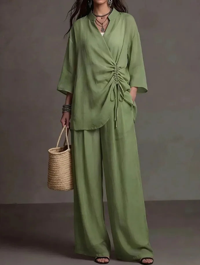 Madina Drawstring Wide Leg Trouser Set