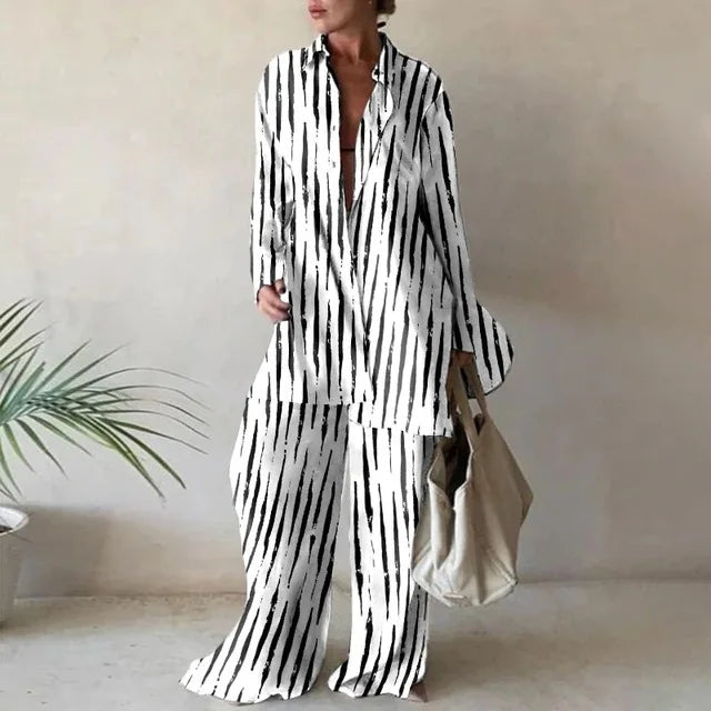 Floriane Geometric Print Long Sleeve Trouser Set