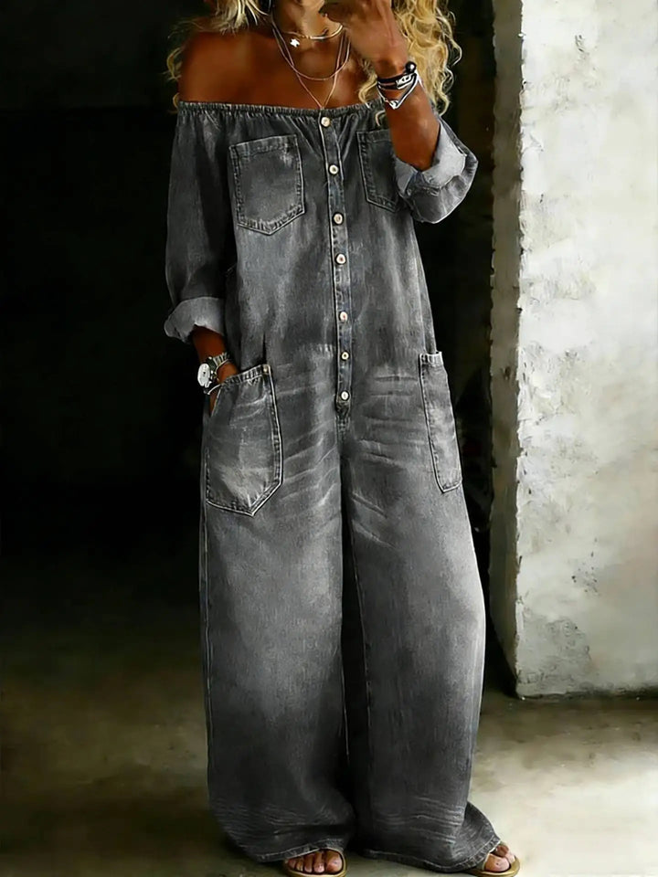Martina Off Shoulder Denim Jumpsuit