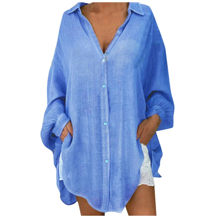 Cara Button Front Tunic Blouse