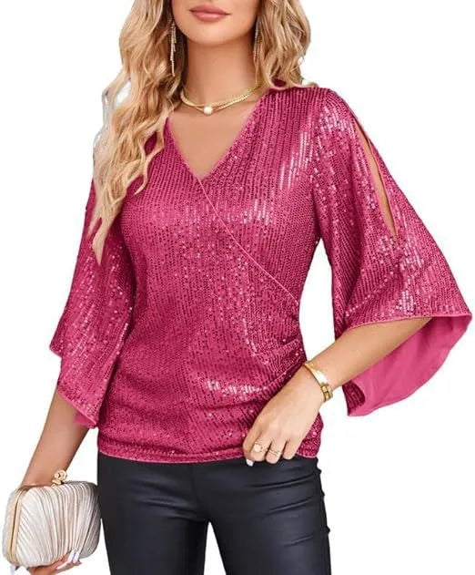 Isabeau Sequin Wrap Blouse