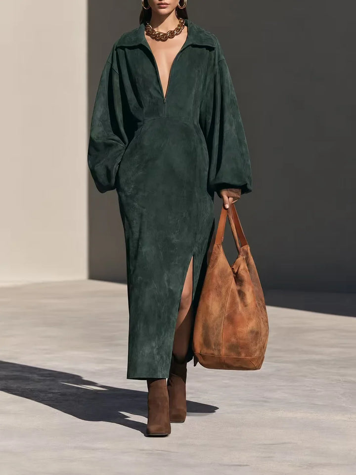 Thalia Half Zip Suede Dress
