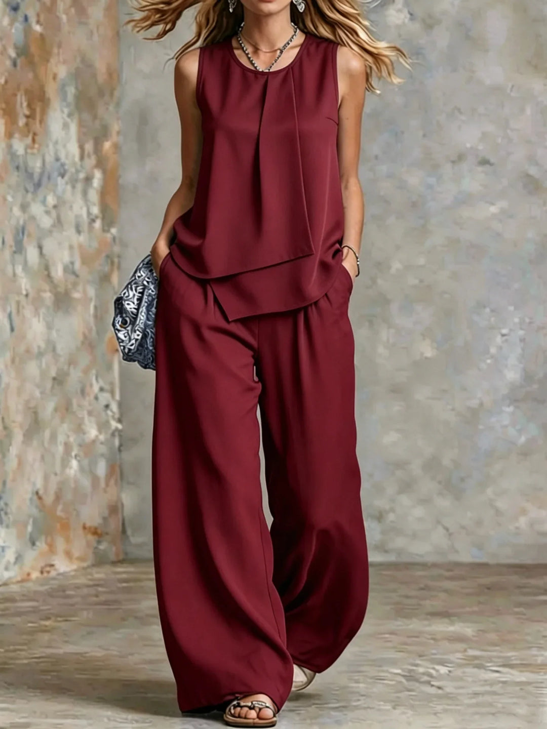 Alvenna Relaxed Fit Sleeveless Two Piece Set