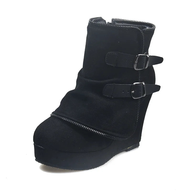 Delphine Buckle Strap Wedge Boots
