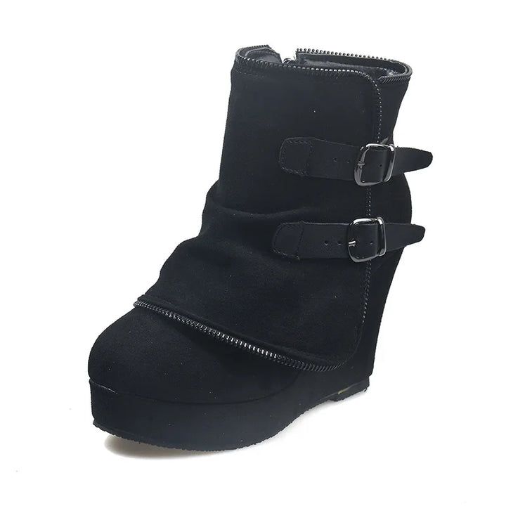 Delphine Buckle Strap Wedge Boots