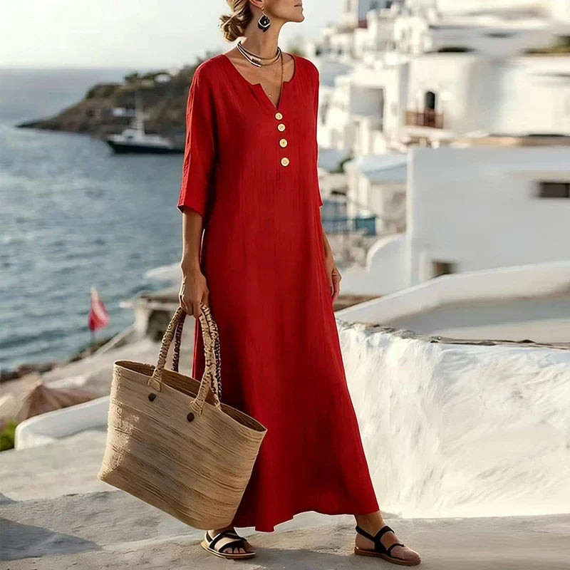 Mirena Button Front Boho Maxi Dress