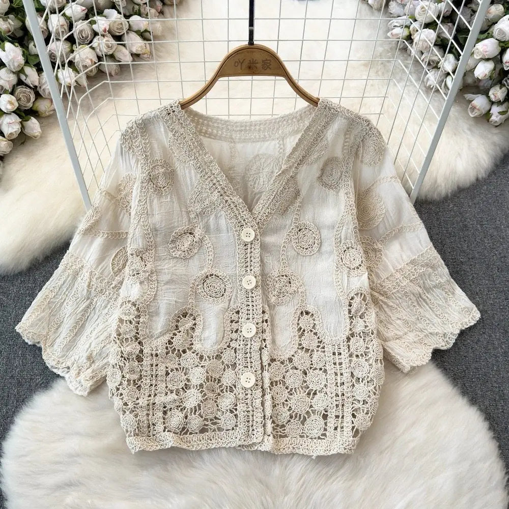 Jasmine Embroidered Crochet Blouse