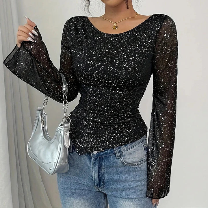 Jazlynn Sequin Mesh Blouse