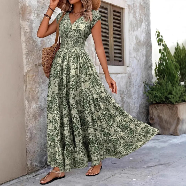 Alessa Floral V Neck Long Sleeve Flared Midi Dress