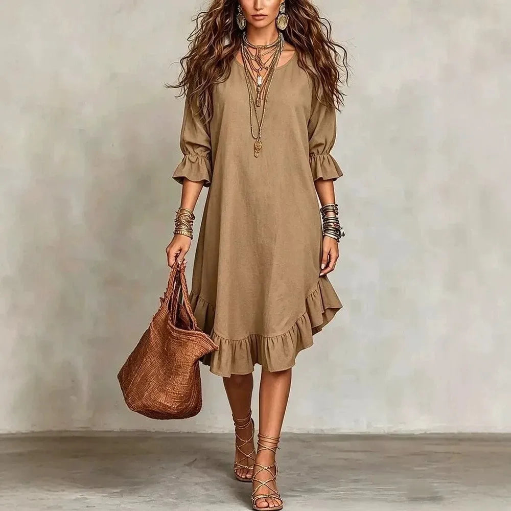 Danica Ruffle Half Sleeve V Neck Midi Dress