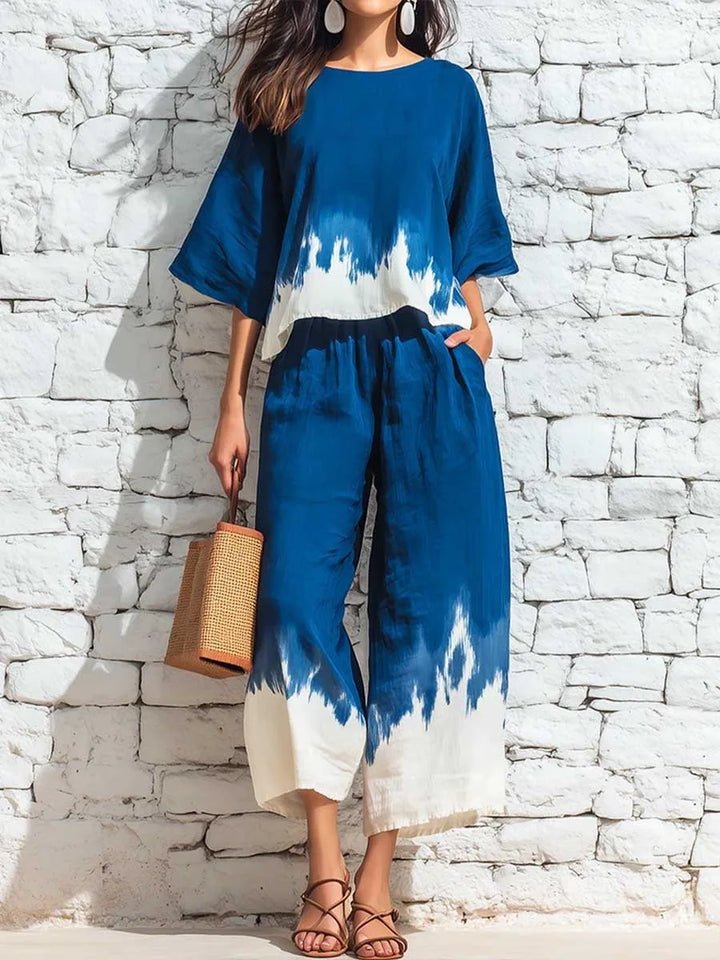 Lucille Printed Blouse Casual Pants Set