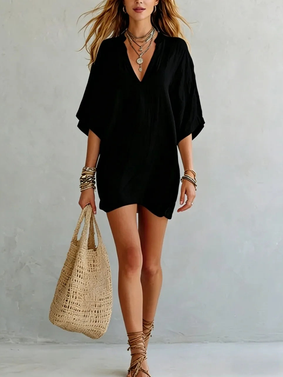 Aviana V Neck Tunic Mini Dress