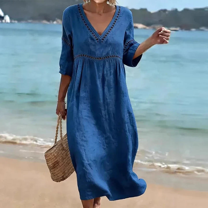 Nolani Hollow Trim V-Neck Midi Dress