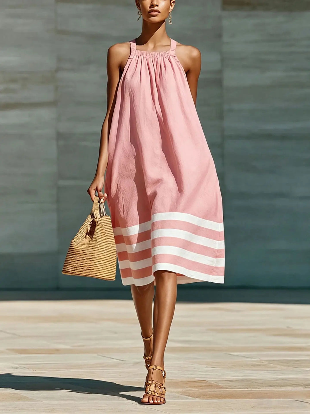 Maralyn Striped Boho Midi Dress