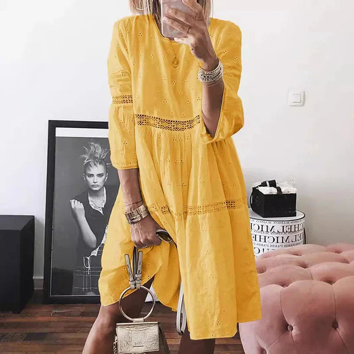 Elspeth Long Sleeve Lace Trim Midi Dress
