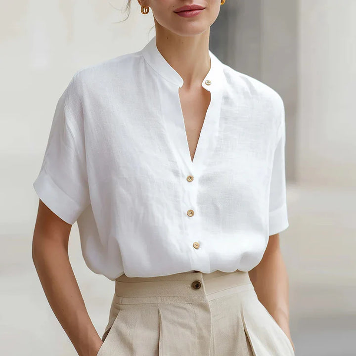 Callen Button Front V Neck Blouse