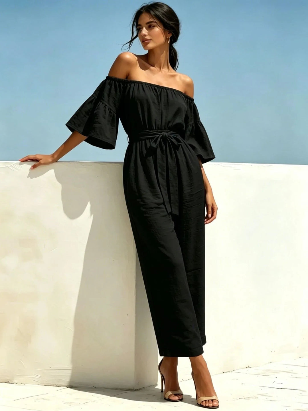 Ginevra Off Shoulder Front Tie Waist Jumpsuit