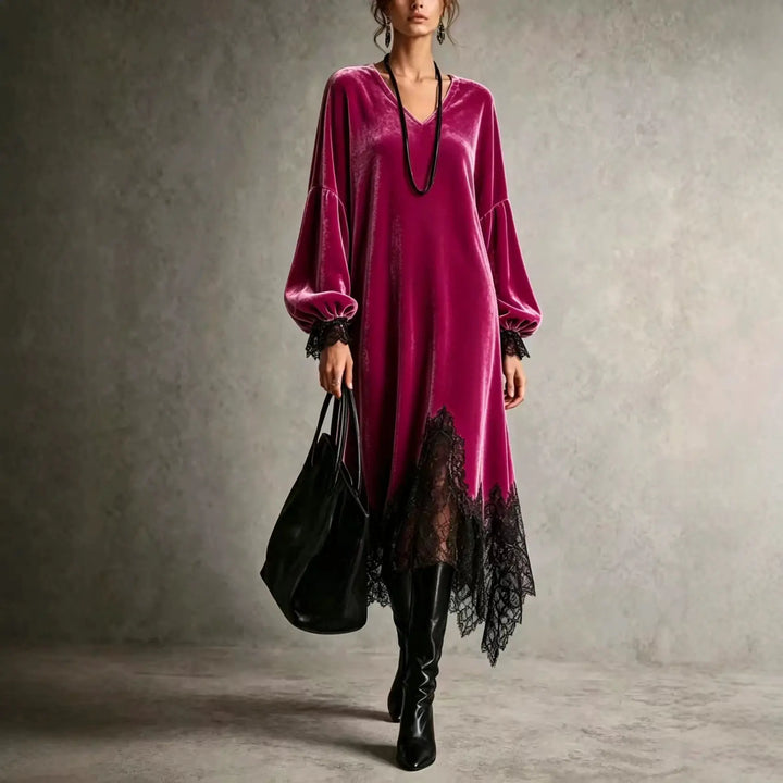 Marielena Velvet V Neck Dress