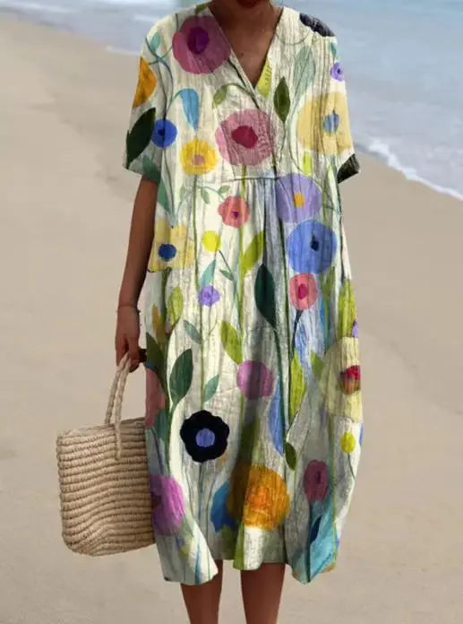 Ophira Printed V Neck Midi Dress